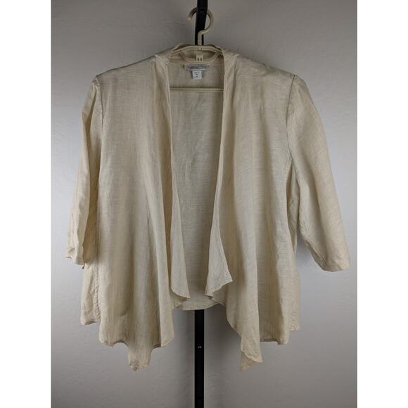 Coldwater Creek XL beige 100% linen Open Front Topper Cardigan Waterfall Draped - Picture 1 of 6